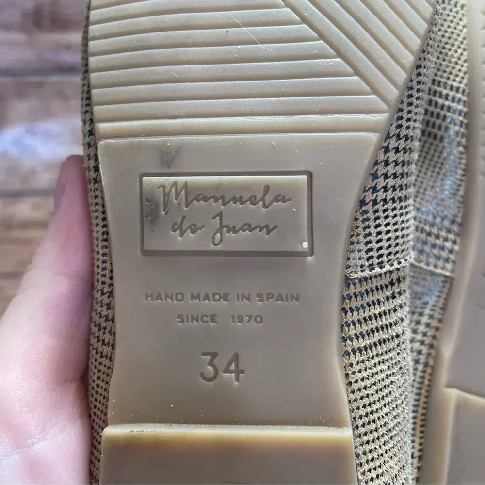 Manuela De Juan Honey Scottish Houndstooth Print Smoking Shoe size 34 usa 1.5